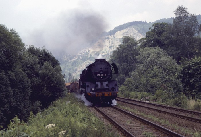 41 1125 mit Dg nach Saalfeld hinter Ausfahrt Kahla, um 14:18h am 10.07.1986