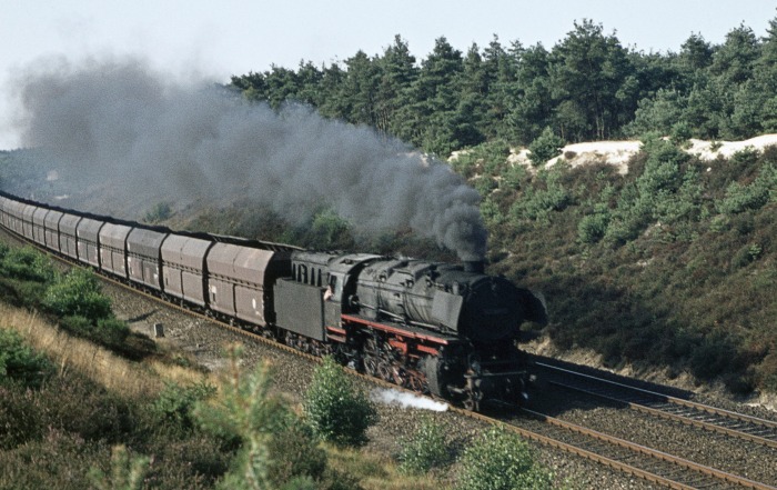 043 100 leerer Erzwagenzug ->Emden, im Lathener Einschnitt, am 14.08.1976