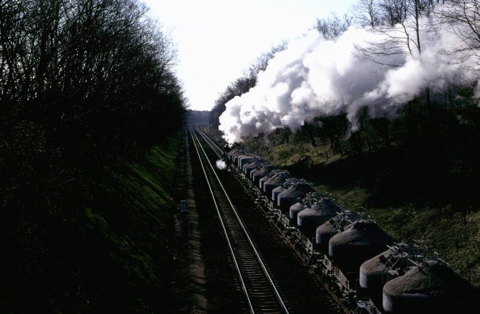 50 0070 mit Silowagenzug bei Reckenzin, 20.02.1978
