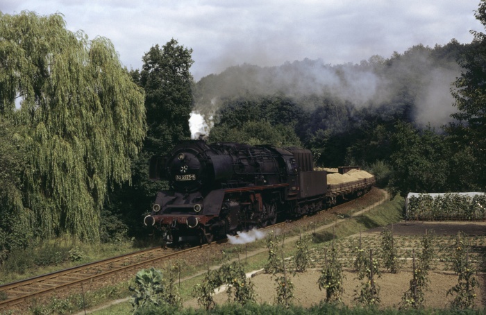 50 3523 mit Sandzug Einfahrt Lunzenau, 08.09.1983