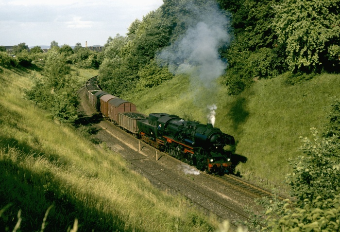 52 8183 mit Güterzug ->Seifhennersdorf/Zittau, hinter Ausfahrt Löbau, 14.06.1982