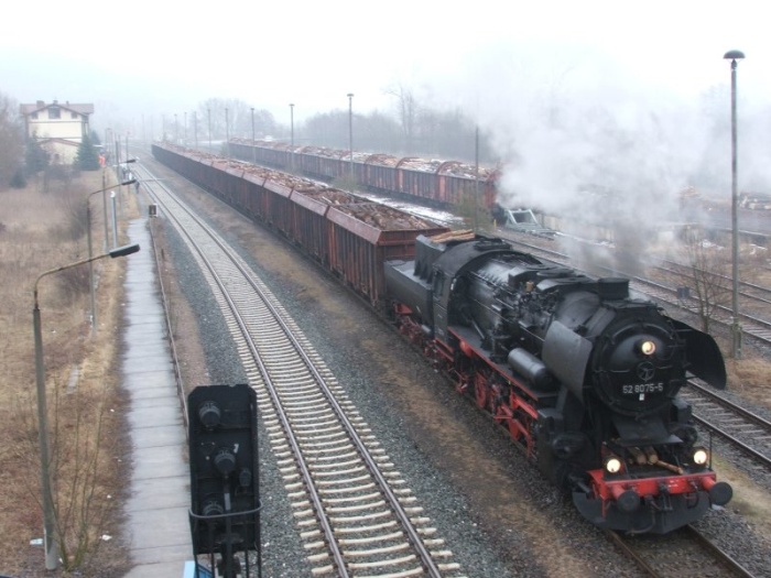 52 8075 mit Holzzug DGE 91095 in Walldorf, März 2006
