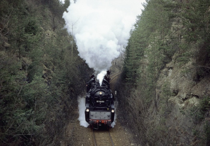 65 1049 mit Üg 67513 nach Ilmenau, im Einschnitt bei Angelroda, am 18.03.1993