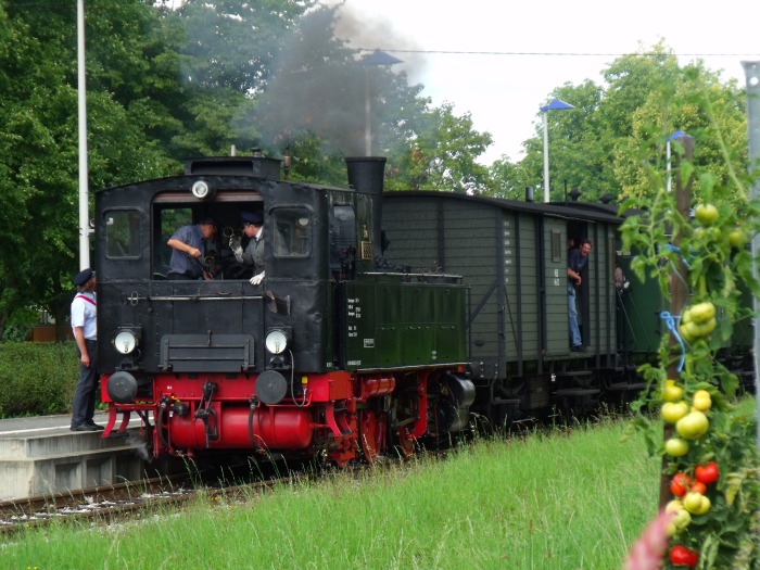 930 Tv vor Sonderzug beim Halt in Linsenhofen, um ca.12:35h am 17.08.2014