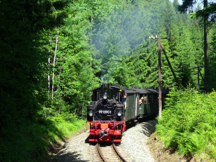 99 1590 in der Kurve bei km 20,2 im Schwarzwasser- Tal zwischen Schmalzgrube und Schlössel, um 15:35h am 08.06.2014