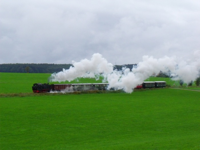 99 716 Tv mit Zug Warthausen->Ochsenhausen, Steigung bei Wennedach (immer noch im Regen), um 15:25h am 18.09.2011