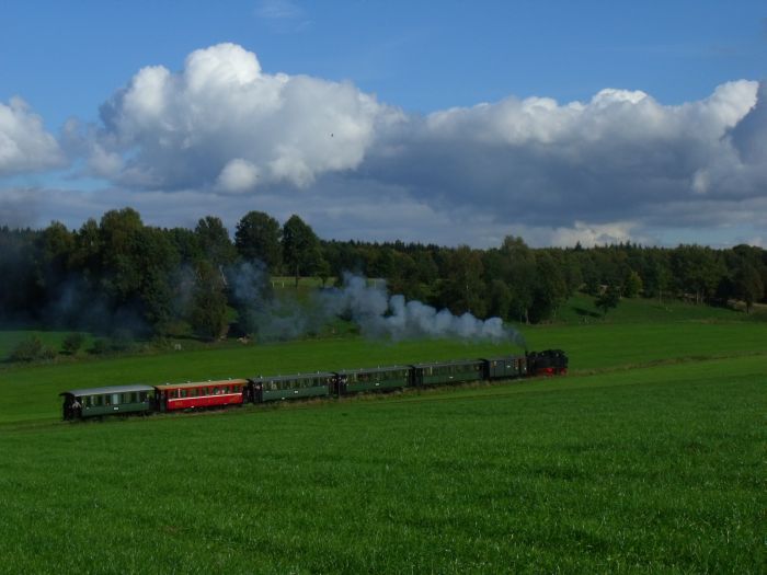 99 716 Tv mit Zug Warthausen-Ochsenhausen, Steigung bei Wennedach, um 15:25h am 09.10.2011