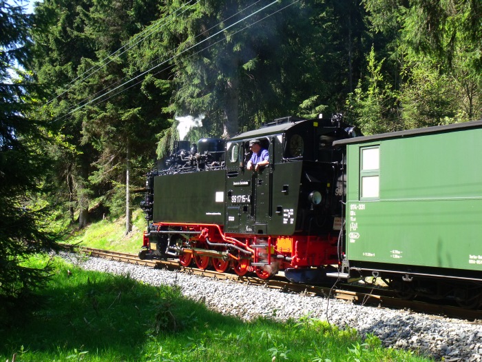 99 1715 mit Zug 21 hinter der Schwarzwasser-Brücke hinterm Loreleifelsen vor Schlössel, um 10:34h am 19.05.2013