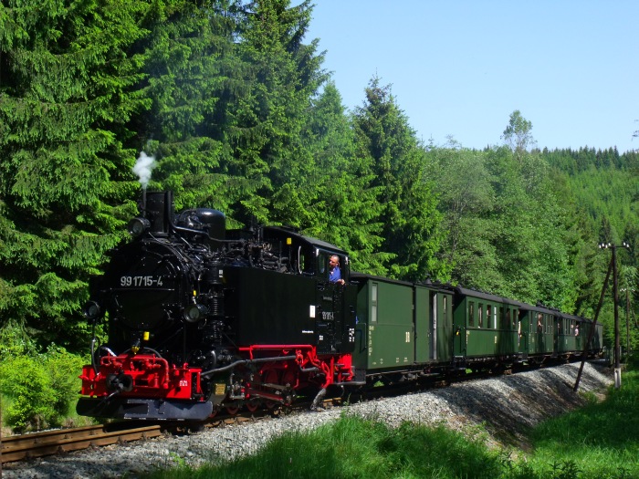 99 1715 mit Zug 21 hinter der Schwarzwasser-Brücke hinterm Loreleifelsen vor Schlössel, um 10:36h am 08.06.2014