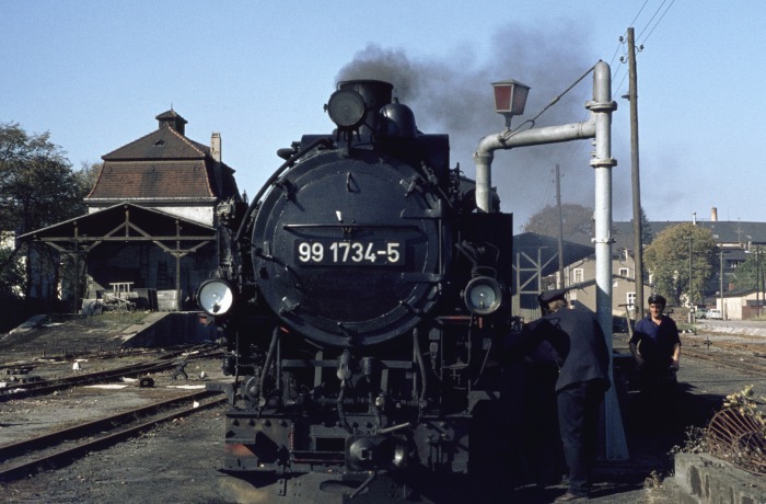 99 1734 vor dem P 14265, Wasserhalt in Dippoldiswalde, am 11.10.1976