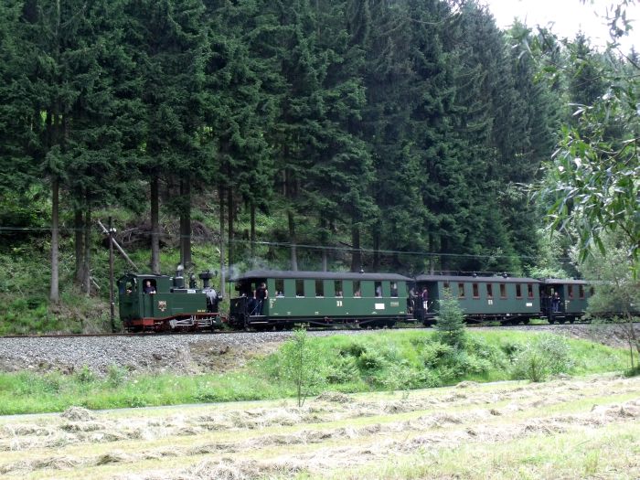 No 54 Tv mit Zug Nr.14 abwärts zwischen Schlössel und Schmalzgrube, um 14:24h am 23.07.2011