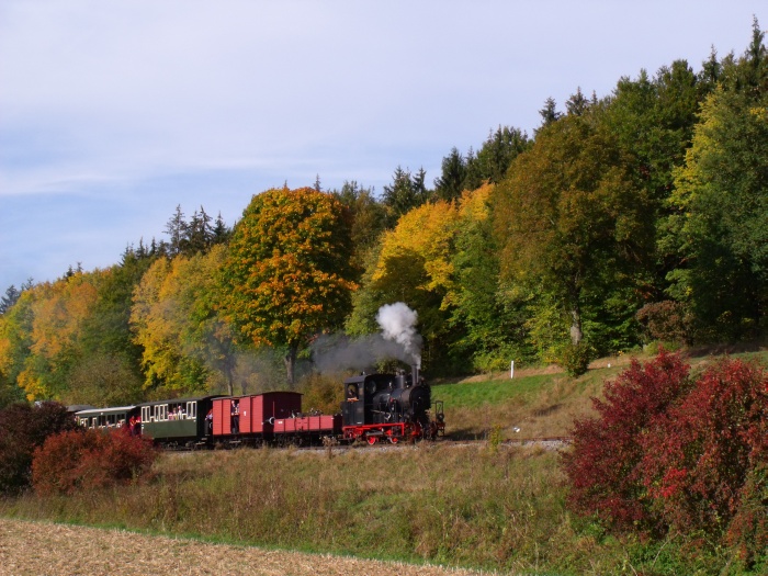 W.N.12 mit P7 immer noch in bestem Herbstlicht und Wetter, vor Steinmühle, um 16:04h am 03.10.2015