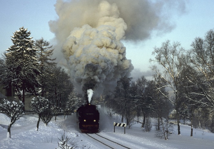 99 7246 mit Zug 8901 Abfahrt Hp Sorge, am 30.01.1993