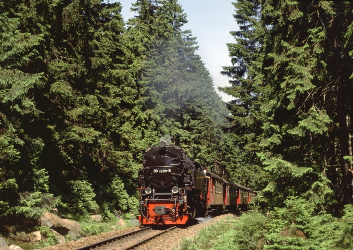 99 7236 mit Zug 8941 am Eckerloch, am 02.07.1994