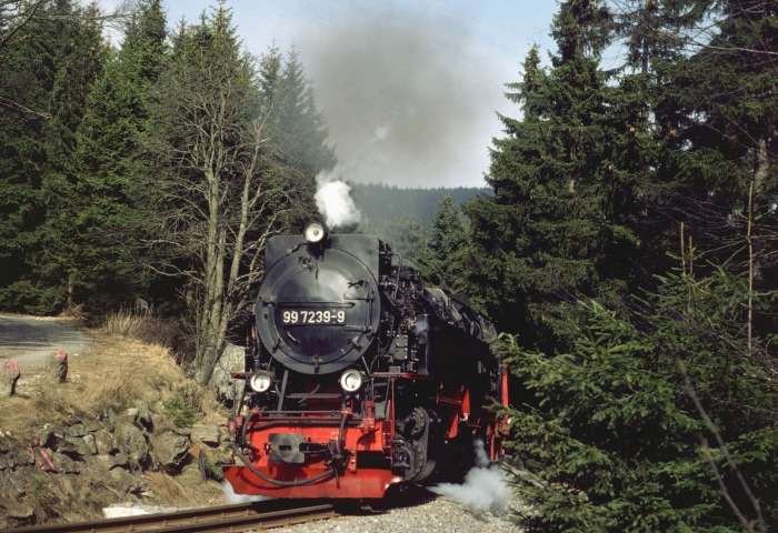 99 7239 mit 8939 hinterm Steinbruch vor Schierke, am 08.03.1997