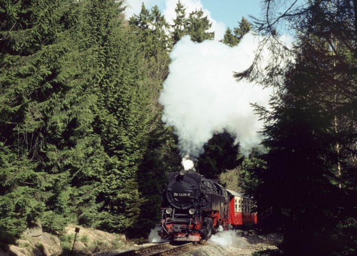 99 7239 mit 8941 hinterm alten Steinbruch vor Schierke, am 12.03.1997