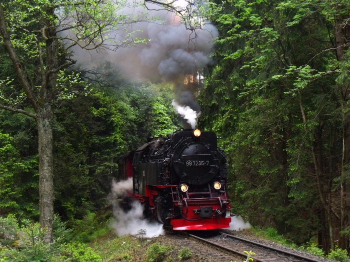 99 7235 mit 8941 zum Brocken, etwa 1 km hinter Schierke, um 12:30h am 03.06.2015