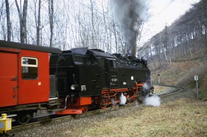 99 7238 mit Zug 8933 Abfahrt Steinerne Renne, am 06.04.2007