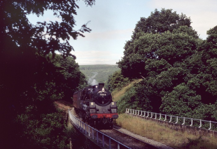 75014 auf dem Steinbogenviadukt über dem Wasserfall des Eller Becks, dem Thomason Foss, um 10:00h am 03.08.2001