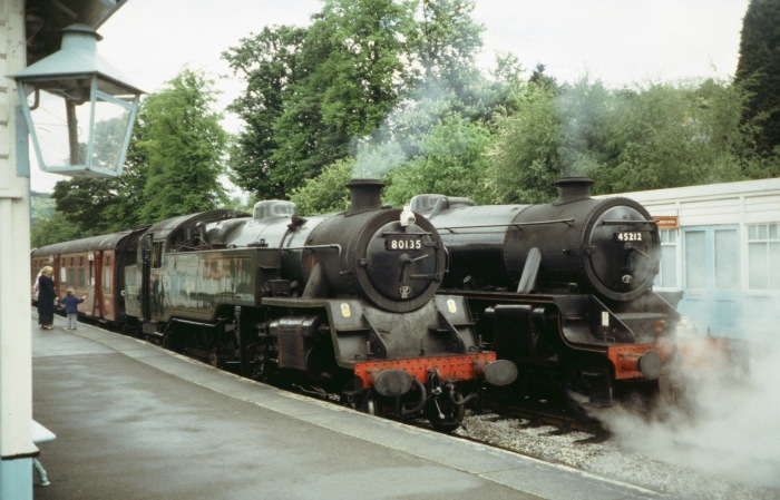 80135 neben 45212 im Bahnhof Grosmont, 21.05.2004
