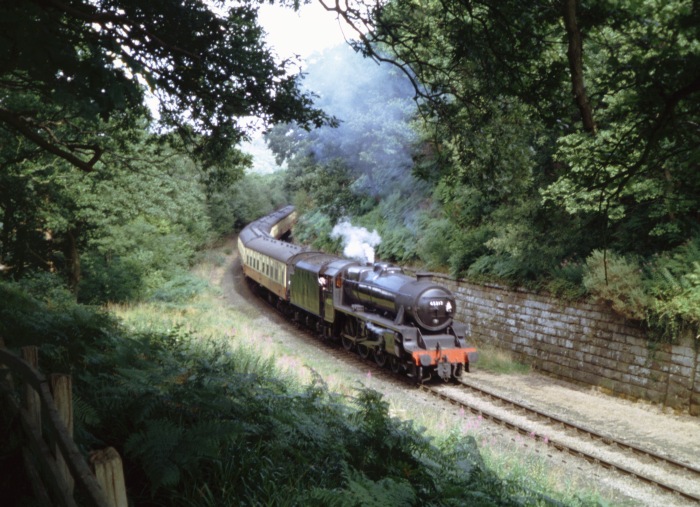 45212 im Einschnitt in der Kurve kurz vor der Straßenbrücke bei Beck Hole, um 11:54h am 23.08.2005