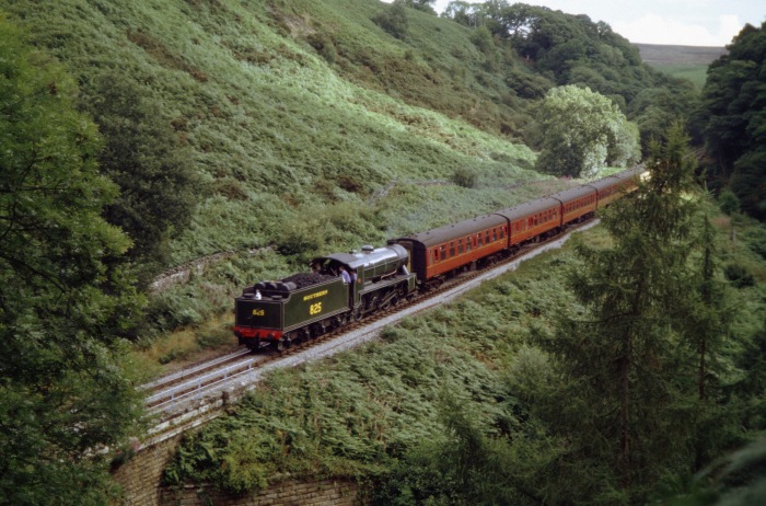 825 Tv kommt mit dem ersten Zug aus Pickering, am gleichen Ort, nämlich bei Water Ark, abwärts gefahren, um  11:13h am 26.08.2005