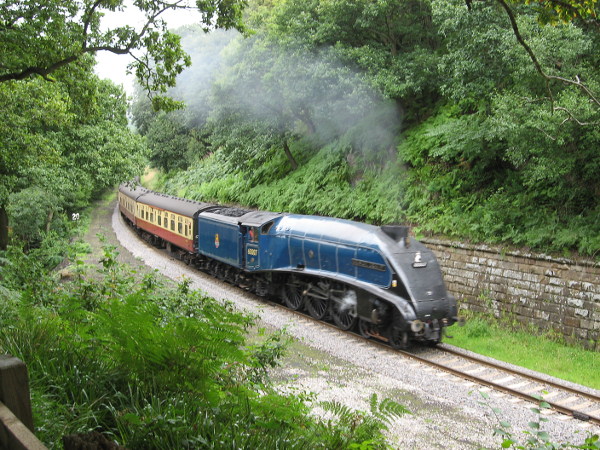 60007 mit Zug Richtung Pickering im bekannten Einschnitt in der Kurve bei Beck Hole, um 10:39h am 13.08.2008