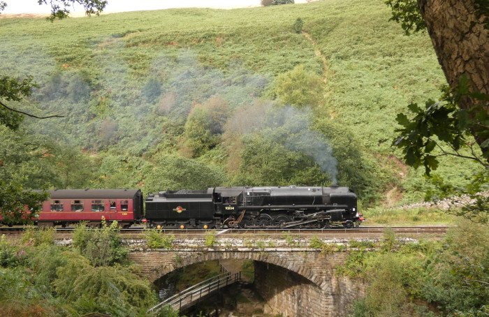 92134 mit Zug Whitby→Pickering bei Thomason Foss / Water Ark, um 14:50h am 28.08.2024