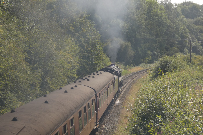 Weil die Szenerie so schön war, hier noch mal ein „Nachschussfoto“ auf diesen Zug mit Lok 92134 davor, 13:35h am 30.08.2024